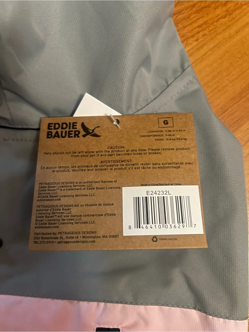 Eddie Bauer Pet Waterproof Dog Windbreaker Reflective LARGE Pink Gray Hooded NWT